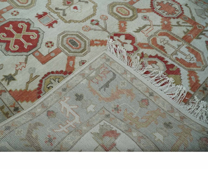 Custom Made Hand Knotted Ivory, Silver and Rust Traditional Wool Area Rug.