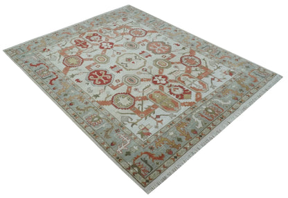Custom Made Hand Knotted Ivory, Silver and Rust Traditional Wool Area Rug.