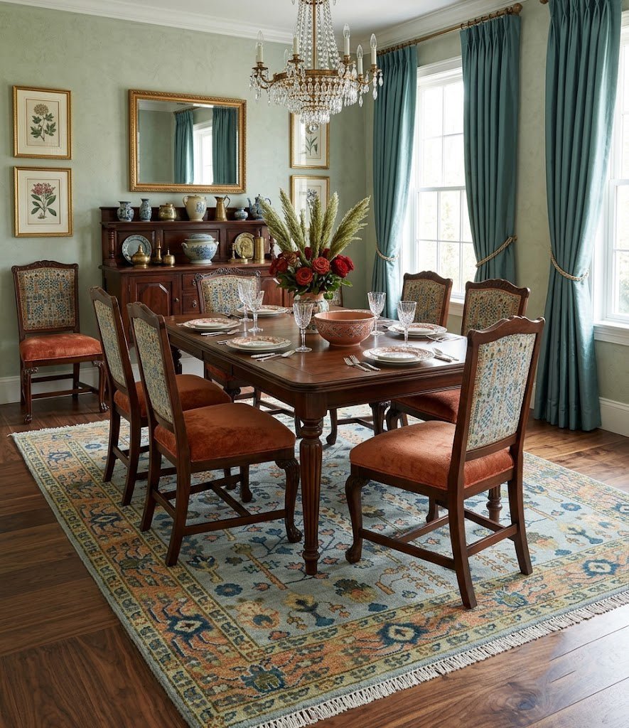 Custom Made Hand Knotted Living Room and Bedroom Rug Rust and Silver Traditional Turkish Style Wool Rug.