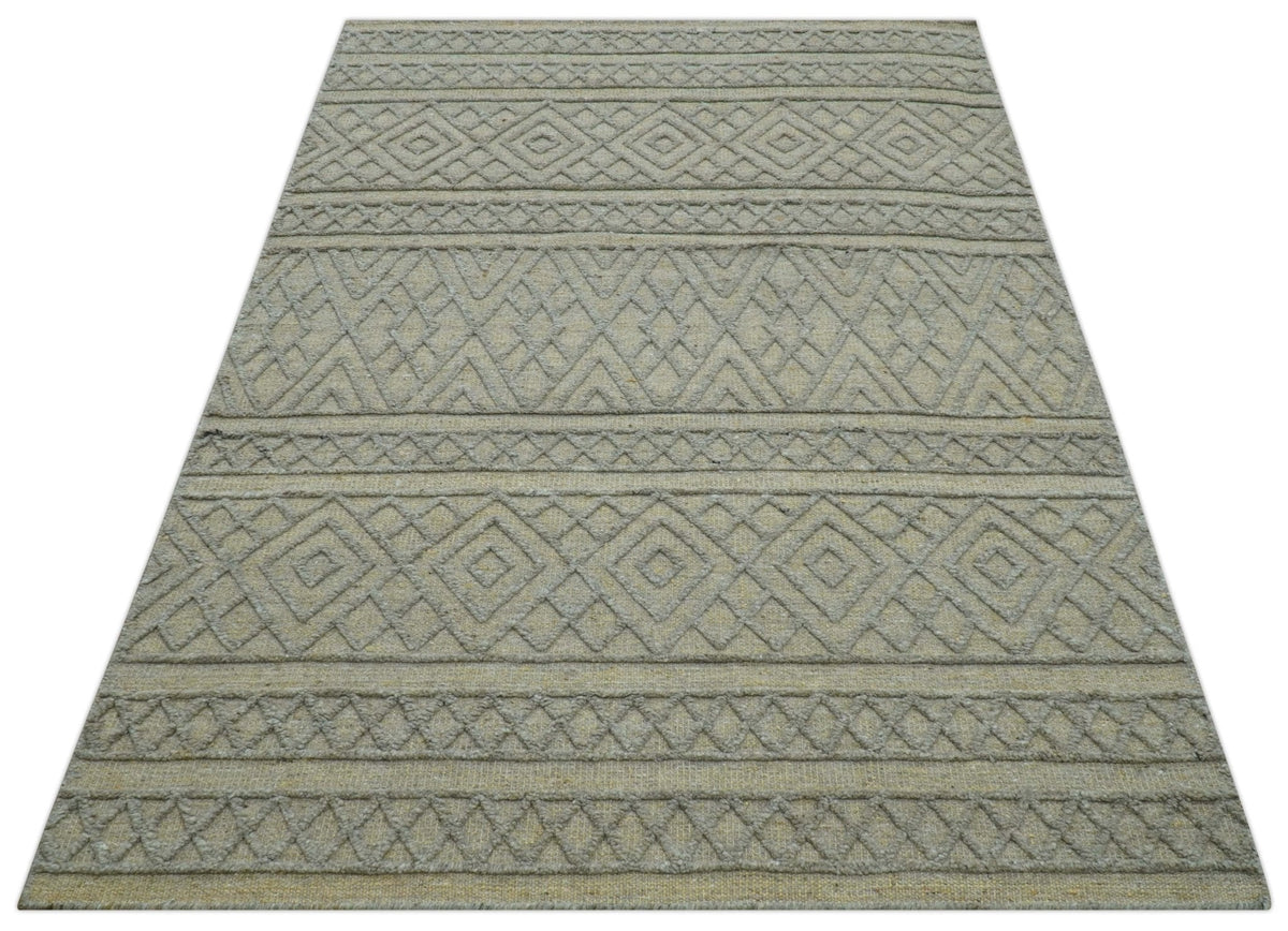 Custom Made Hand Knotted Modern Contemporary Gray Wool Area Rug.