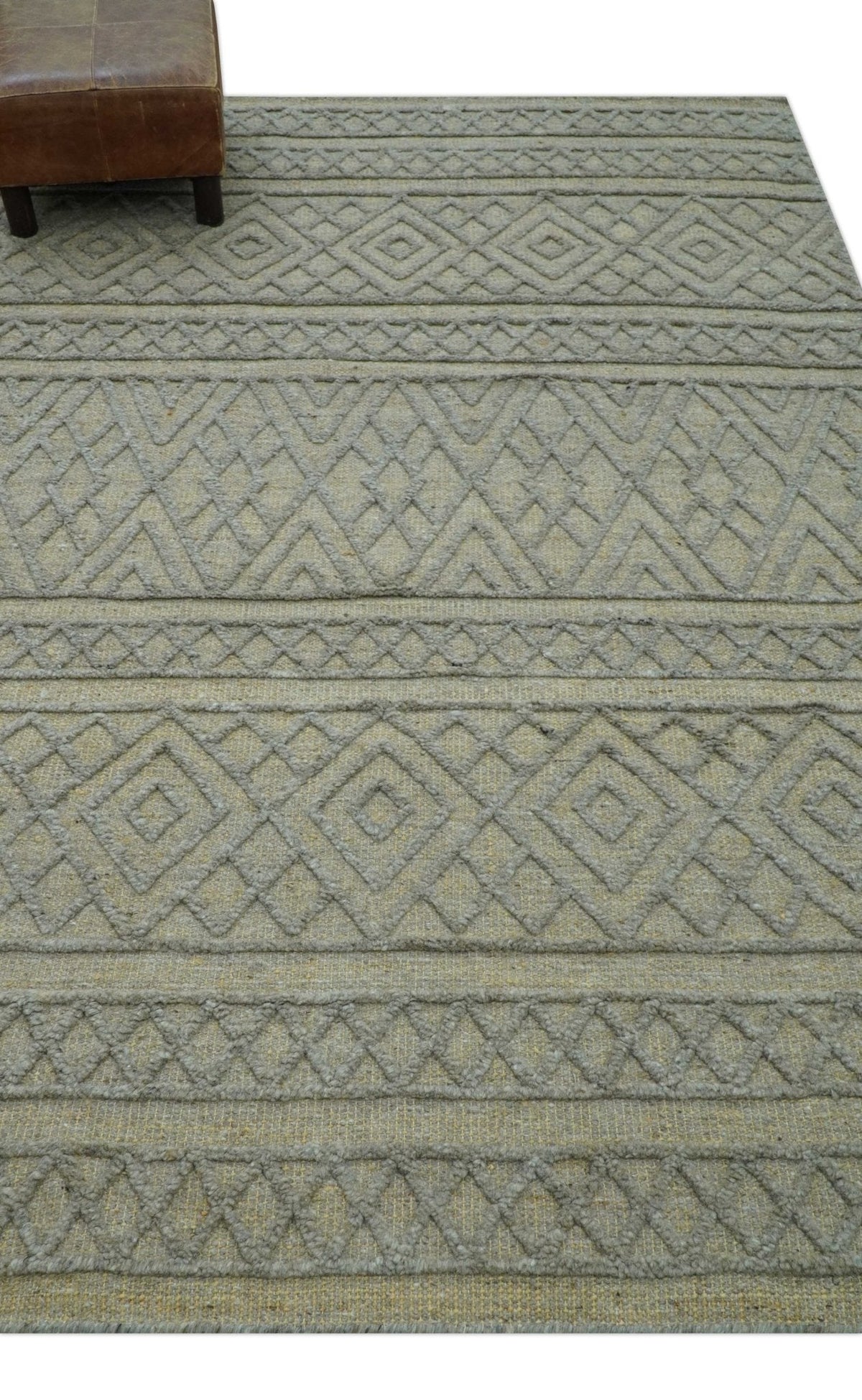 Custom Made Hand Knotted Modern Contemporary Gray Wool Area Rug.