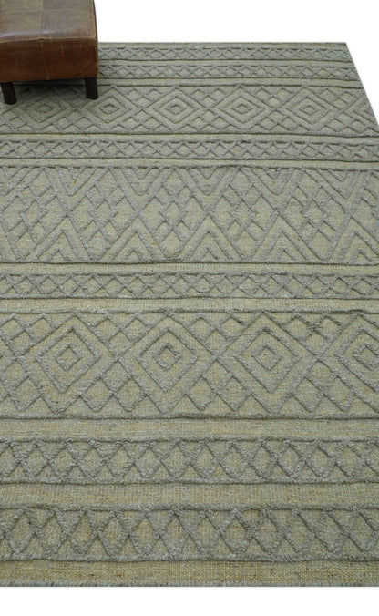 Custom Made Hand Knotted Modern Contemporary Gray Wool Area Rug.