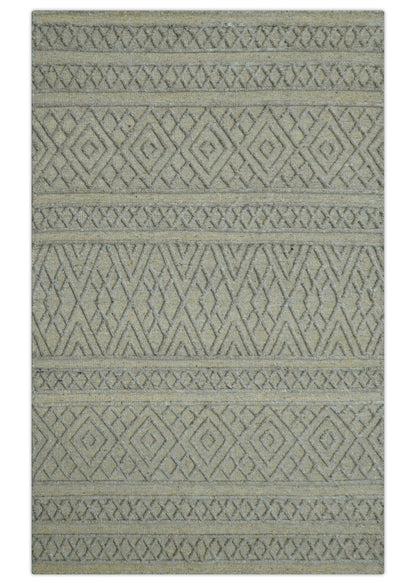 Custom Made Hand Knotted Modern Contemporary Gray Wool Area Rug.