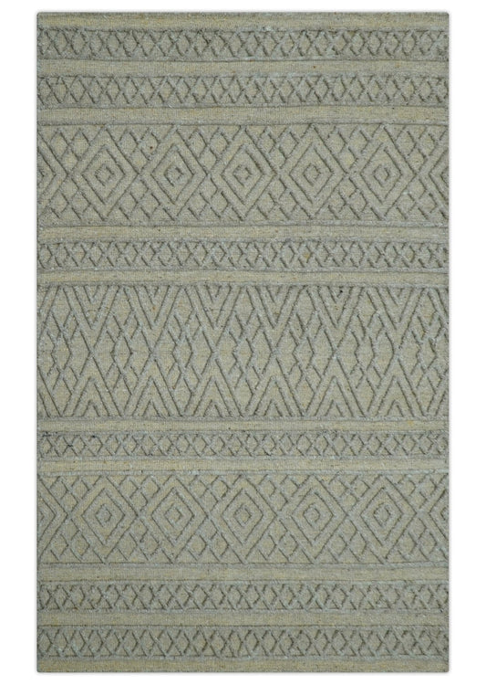 Custom Made Hand Knotted Modern Contemporary Gray Wool Area Rug.
