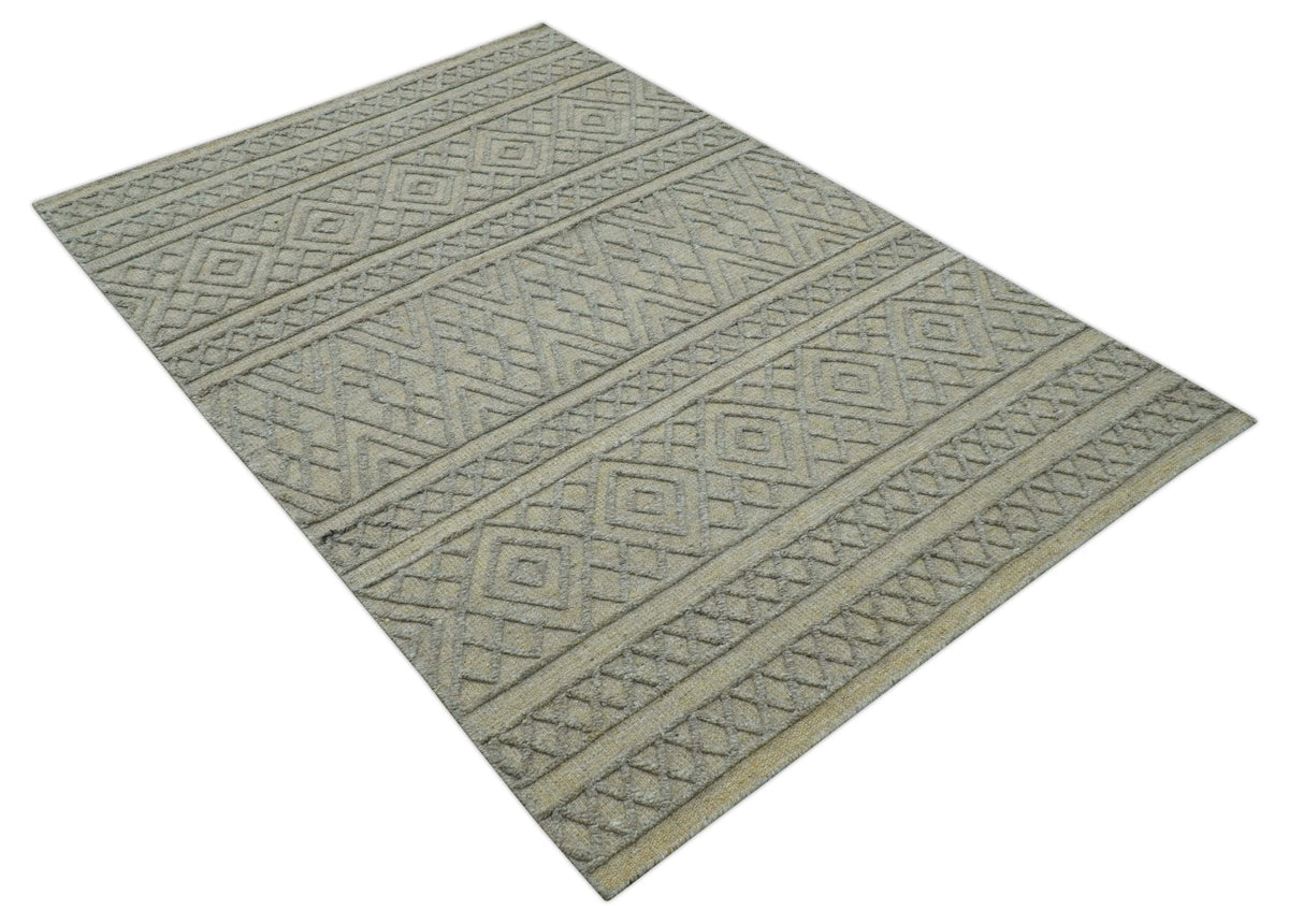 Custom Made Hand Knotted Modern Contemporary Gray Wool Area Rug.