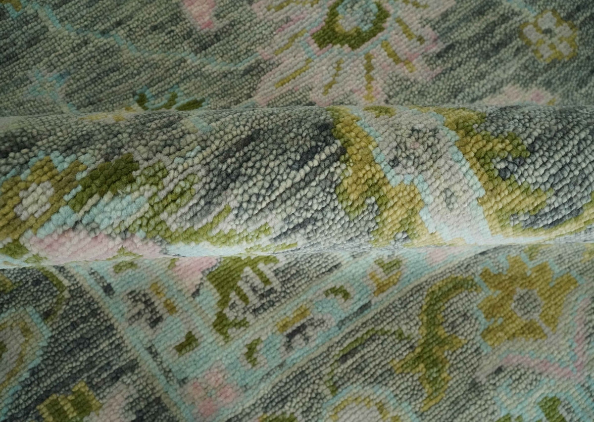 Custom Made Hand Knotted Moss Green Gray and Green Oriental Oushak Multi Size Traditional Wool Area Rug.