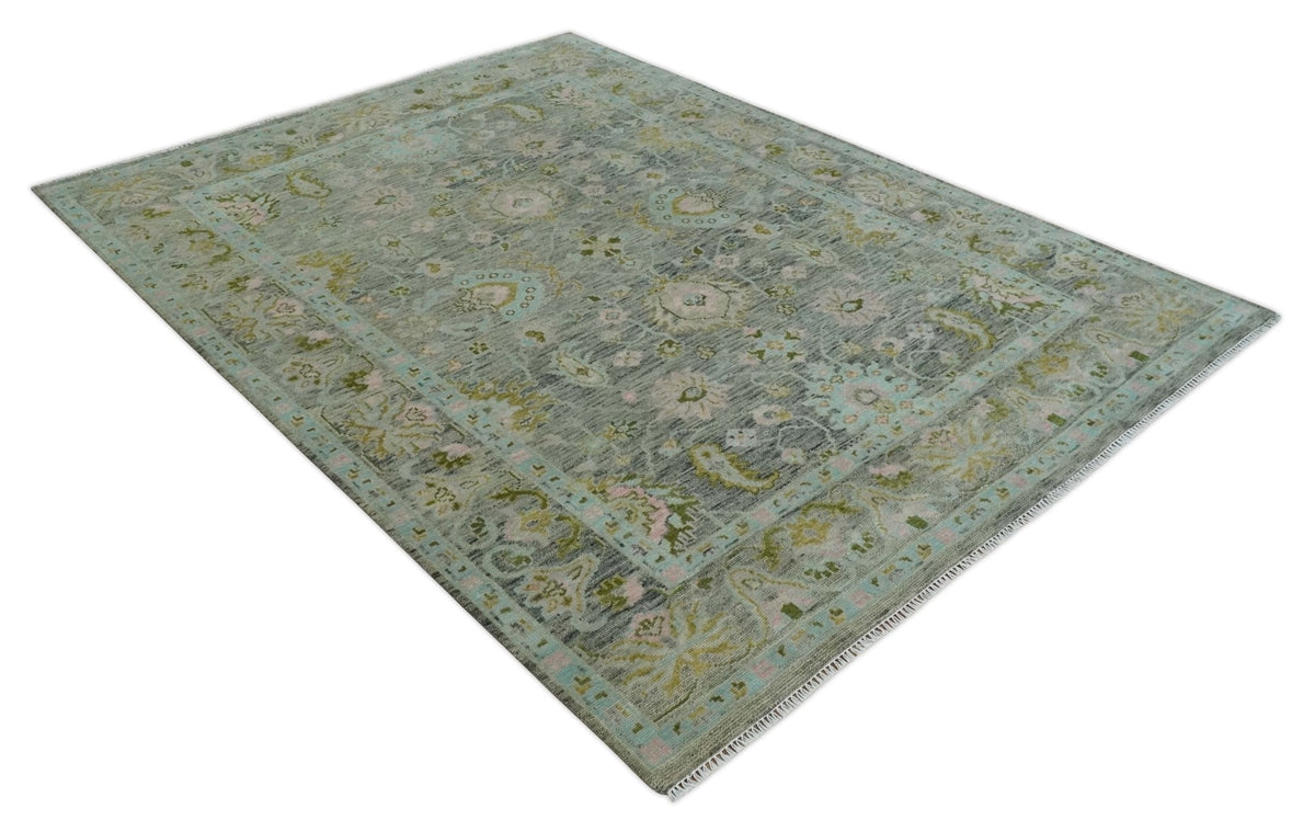 Custom Made Hand Knotted Moss Green Gray and Green Oriental Oushak Multi Size Traditional Wool Area Rug.