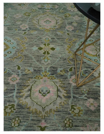 Custom Made Hand Knotted Moss Green Gray and Green Oriental Oushak Multi Size Traditional Wool Area Rug.