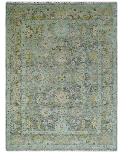 Custom Made Hand Knotted Moss Green Gray and Green Oriental Oushak Multi Size Traditional Wool Area Rug.