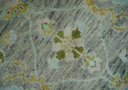 Custom Made Hand Knotted Moss Green Gray and Green Oriental Oushak Multi Size Traditional Wool Area Rug.