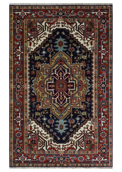 Custom Made Hand Knotted Multi Size Large Olive, Blue, Ivory and Rust Traditional Wool Rug.