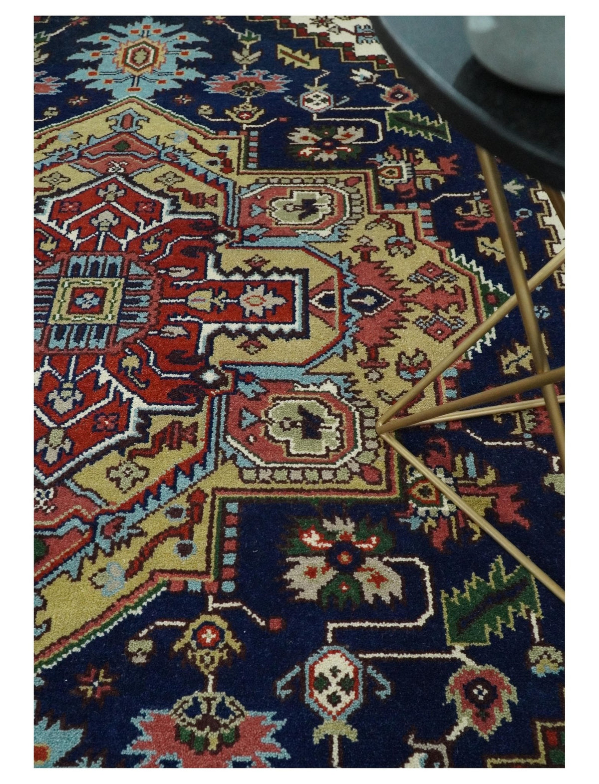 Custom Made Hand Knotted Multi Size Large Olive, Blue, Ivory and Rust Traditional Wool Rug.