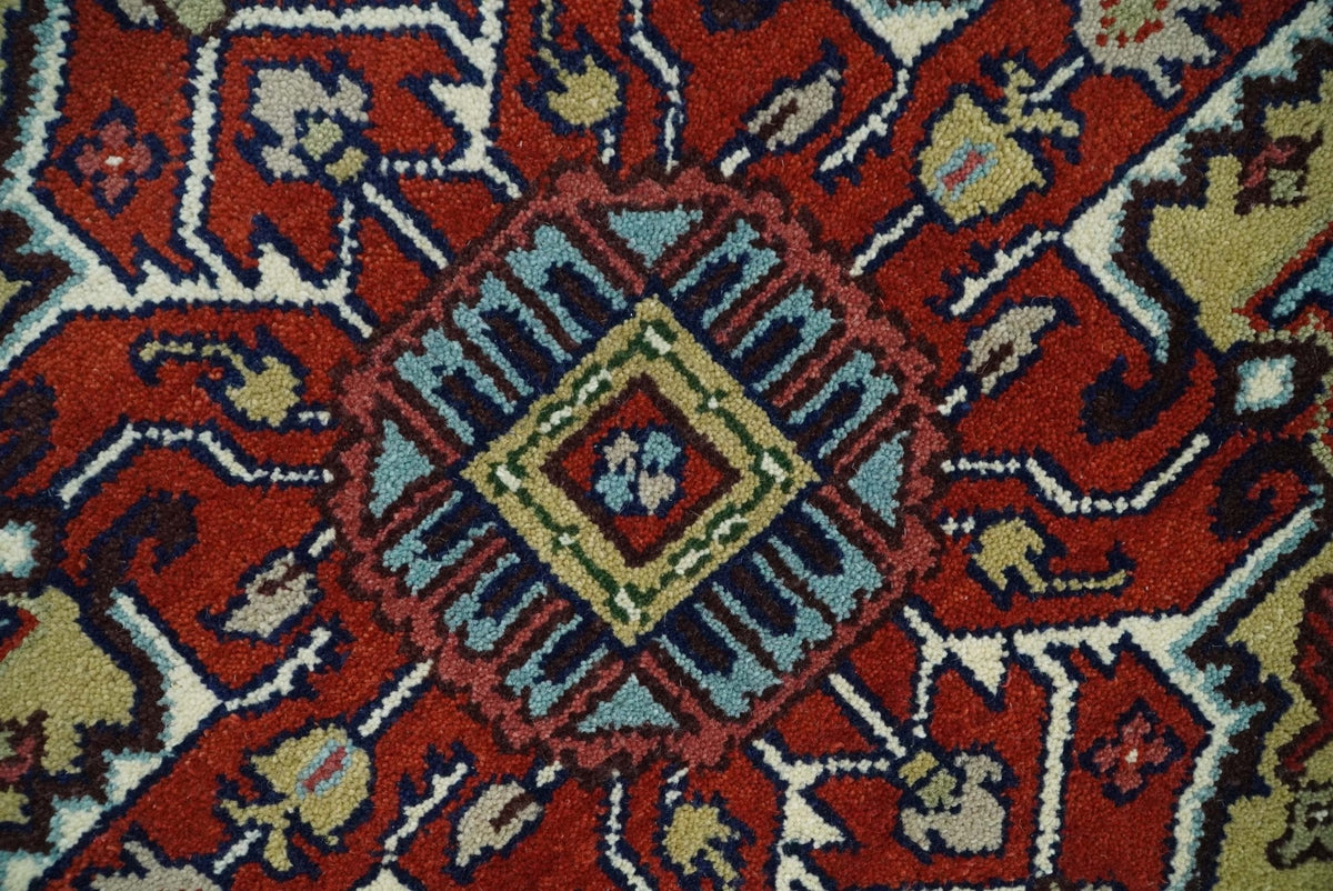 Custom Made Hand Knotted Multi Size Large Olive, Blue, Ivory and Rust Traditional Wool Rug.