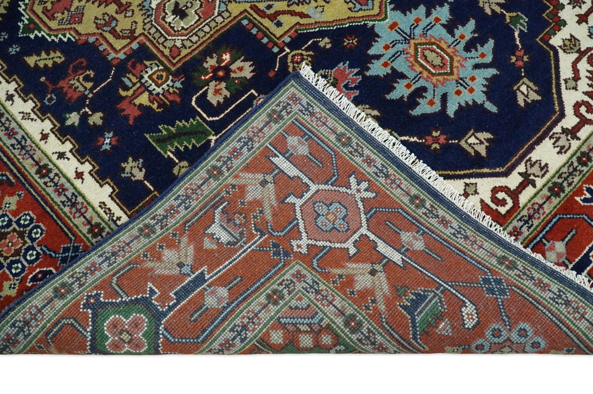 Custom Made Hand Knotted Multi Size Large Olive, Blue, Ivory and Rust Traditional Wool Rug.