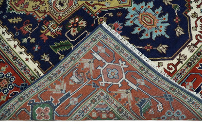 Custom Made Hand Knotted Multi Size Large Olive, Blue, Ivory and Rust Traditional Wool Rug.