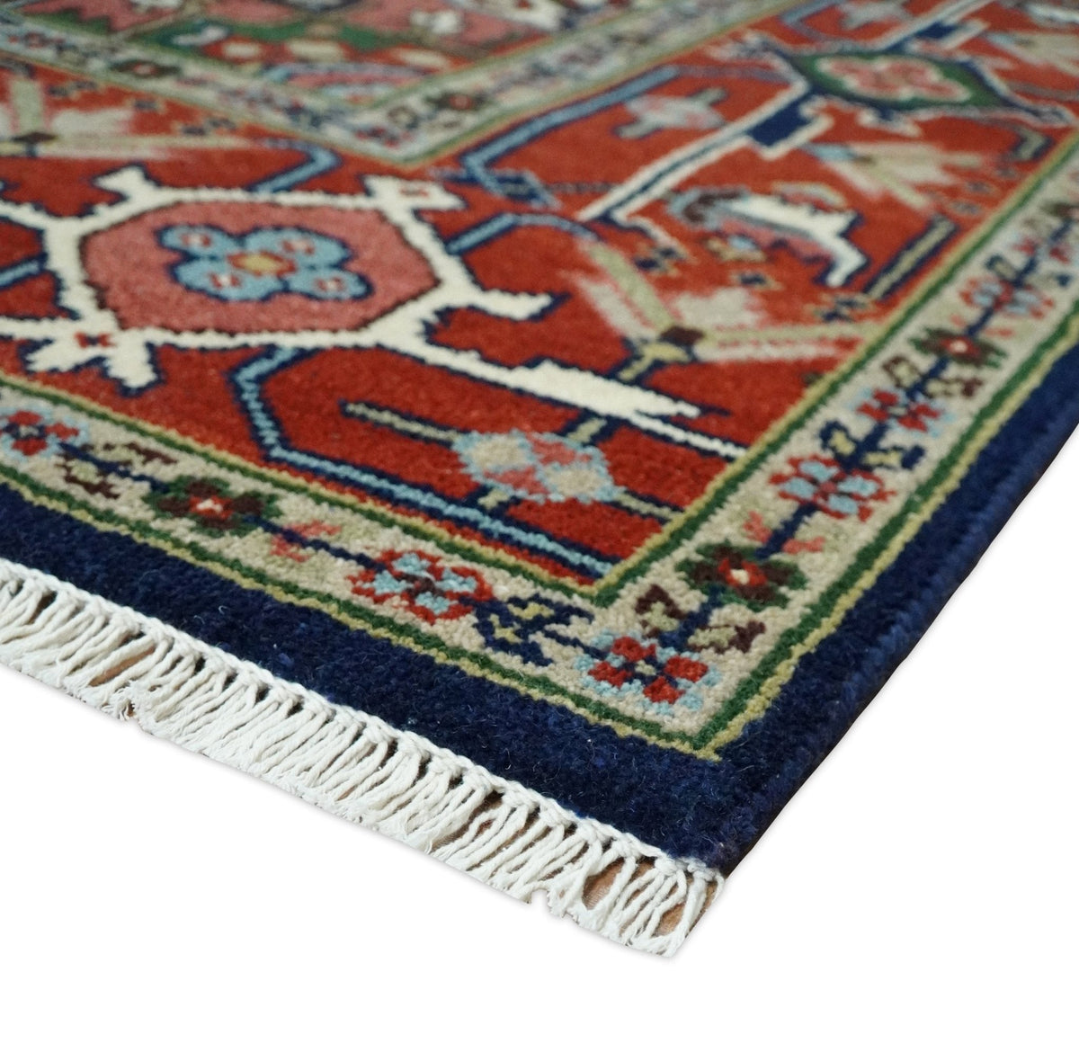 Custom Made Hand Knotted Multi Size Large Olive, Blue, Ivory and Rust Traditional Wool Rug.