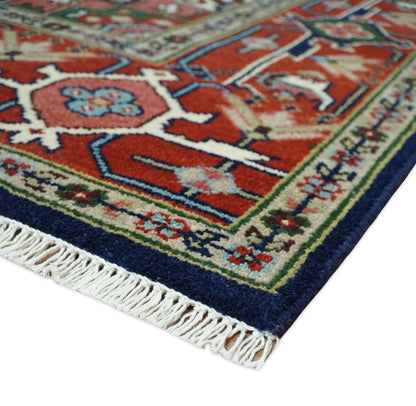 Custom Made Hand Knotted Multi Size Large Olive, Blue, Ivory and Rust Traditional Wool Rug.