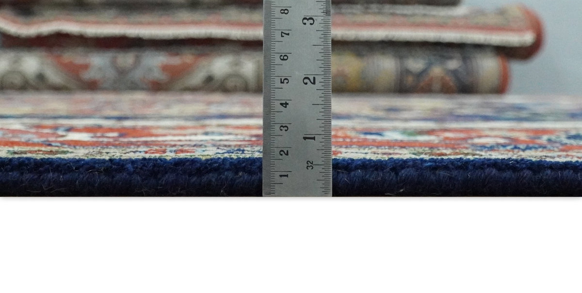 Custom Made Hand Knotted Multi Size Large Olive, Blue, Ivory and Rust Traditional Wool Rug.