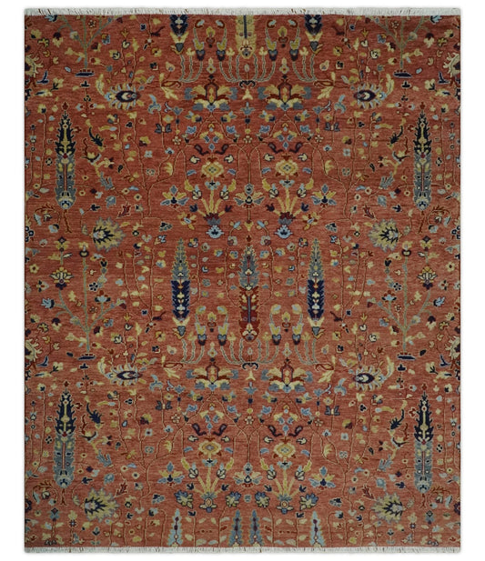 custom Made Hand Knotted Rust and Beige Traditional Turkish Knot Oushak Wool Rug.