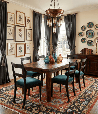 Custom Made Hand Knotted Rust and Black Traditional Wool Rug.