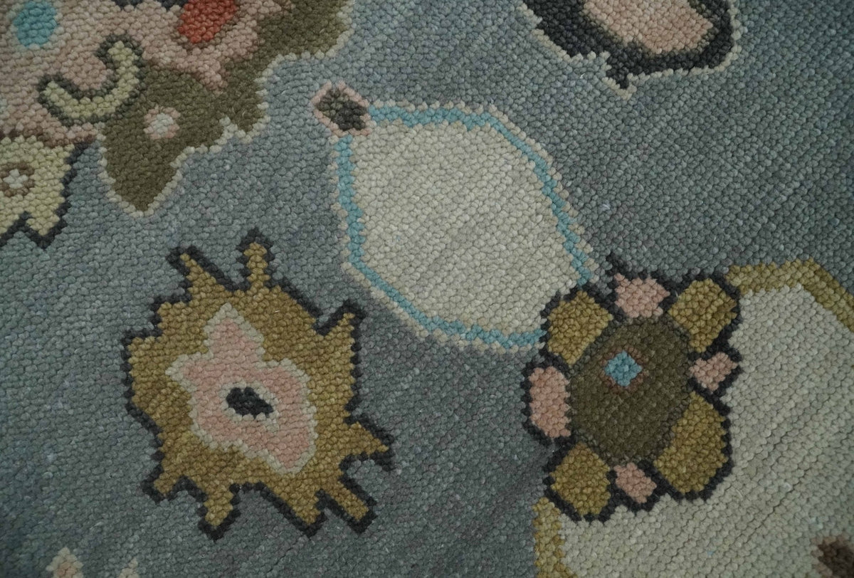 Custom Made Hand Knotted Silver and Blue Colorful Traditional Oushak Wool Area Rug.