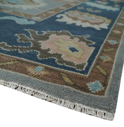 Custom Made Hand Knotted Silver and Blue Colorful Traditional Oushak Wool Area Rug.