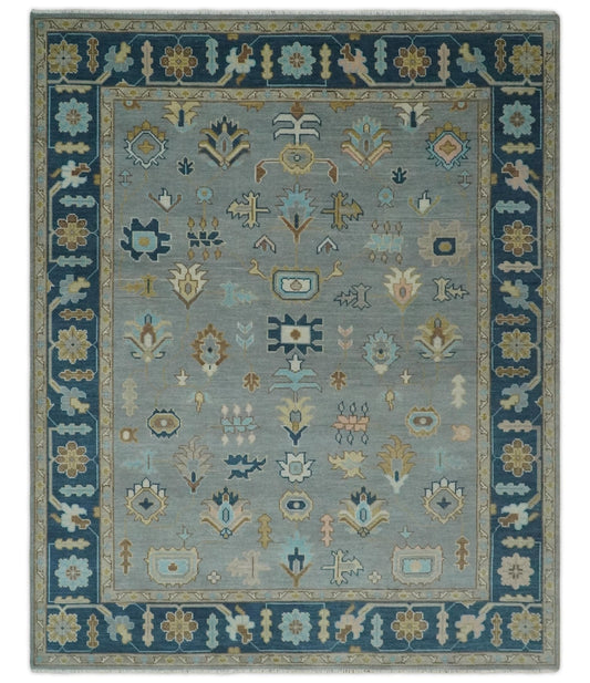 Custom Made Hand knotted Silver and Blue Traditional Oushak wool Area Rug.