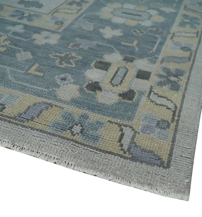 Custom Made Hand Knotted Silver, Blue and Beige Traditional Oushak Wool Area Rug.