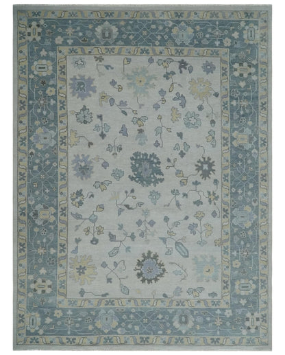 Custom Made Hand Knotted Silver, Blue and Beige Traditional Oushak Wool Area Rug.