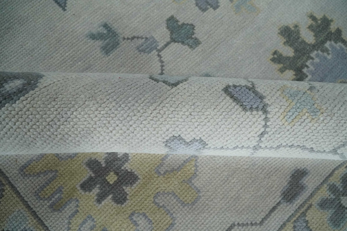 Custom Made Hand Knotted Silver, Blue and Beige Traditional Oushak Wool Area Rug.