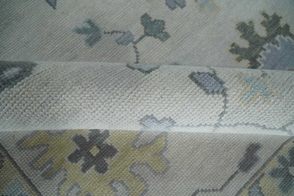Custom Made Hand Knotted Silver, Blue and Beige Traditional Oushak Wool Area Rug.