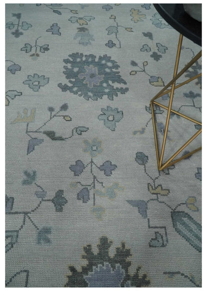 Custom Made Hand Knotted Silver, Blue and Beige Traditional Oushak Wool Area Rug.