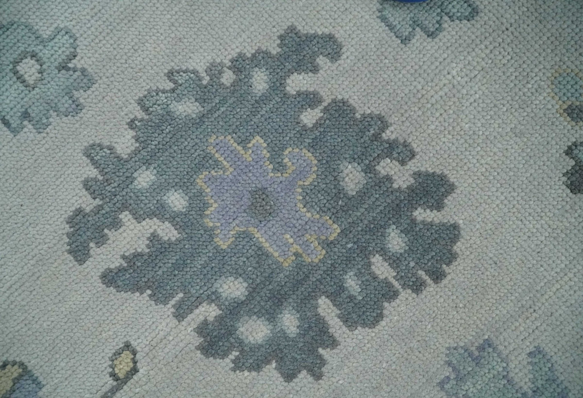 Custom Made Hand Knotted Silver, Blue and Beige Traditional Oushak Wool Area Rug.