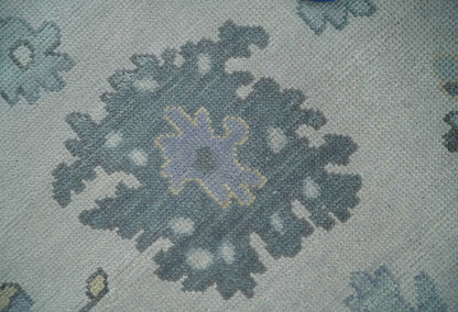 Custom Made Hand Knotted Silver, Blue and Beige Traditional Oushak Wool Area Rug.