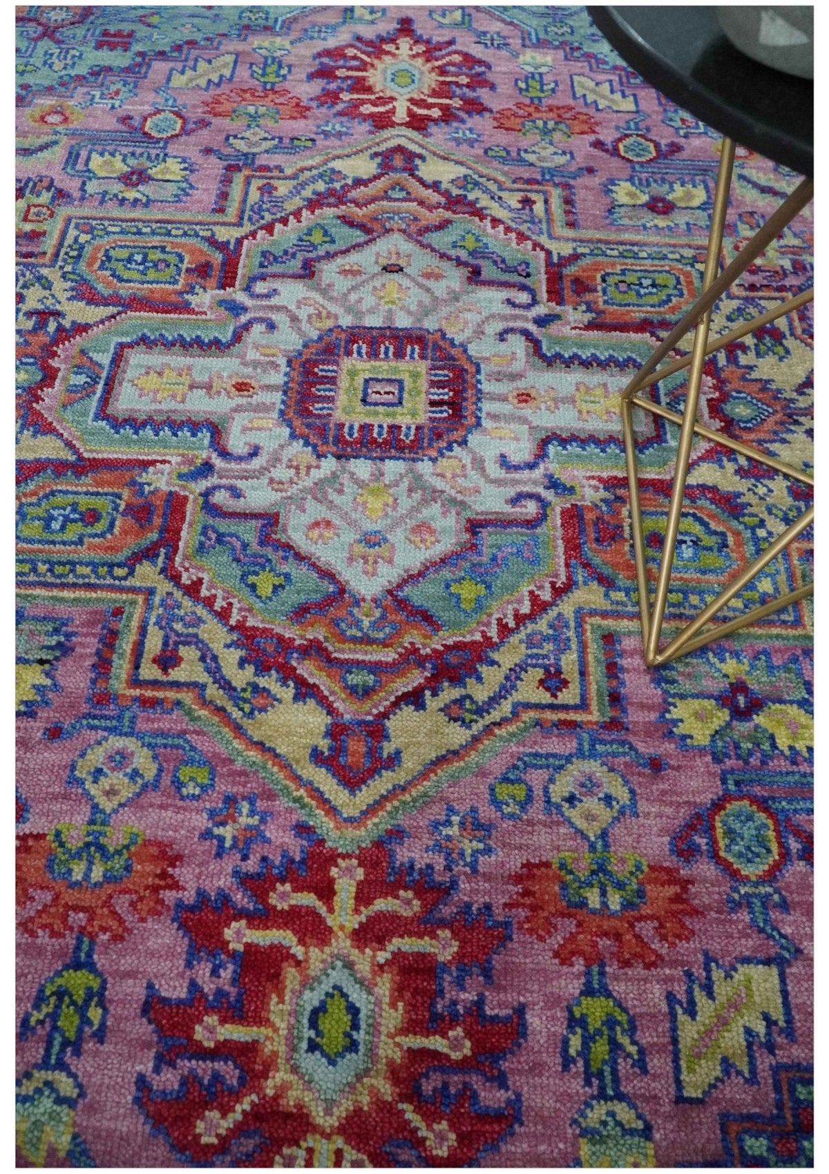 Custom Made Hand Knotted Silver, Purple and Green Traditional Wool Area Rug.