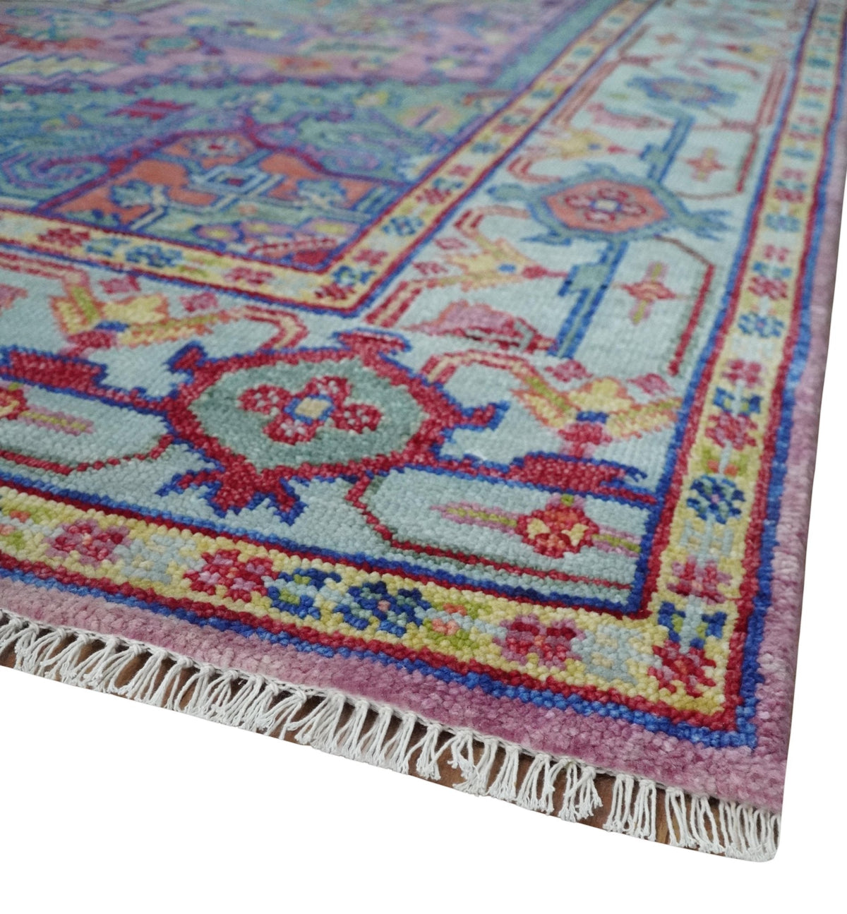 Custom Made Hand Knotted Silver, Purple and Green Traditional Wool Area Rug.