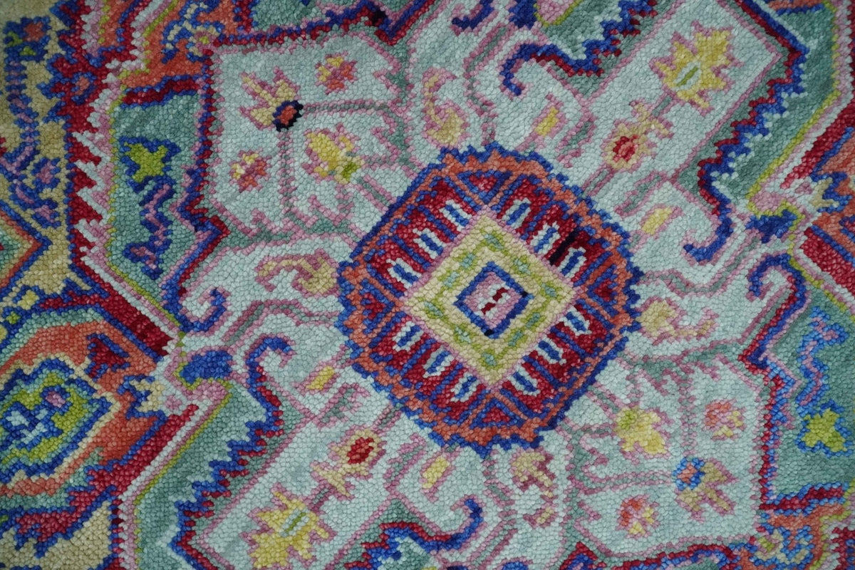 Custom Made Hand Knotted Silver, Purple and Green Traditional Wool Area Rug.