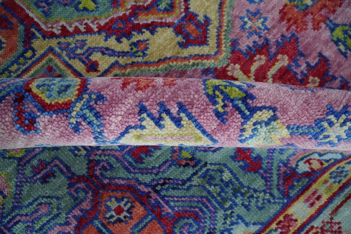 Custom Made Hand Knotted Silver, Purple and Green Traditional Wool Area Rug.