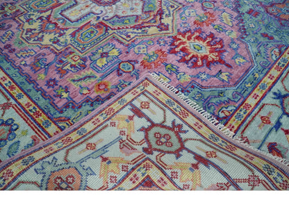 Custom Made Hand Knotted Silver, Purple and Green Traditional Wool Area Rug.
