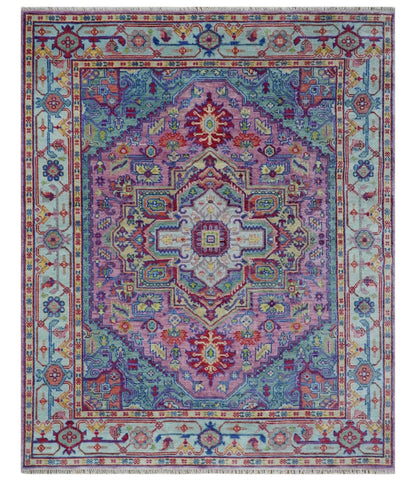 Custom Made Hand Knotted Silver, Purple and Green Traditional Wool Area Rug.