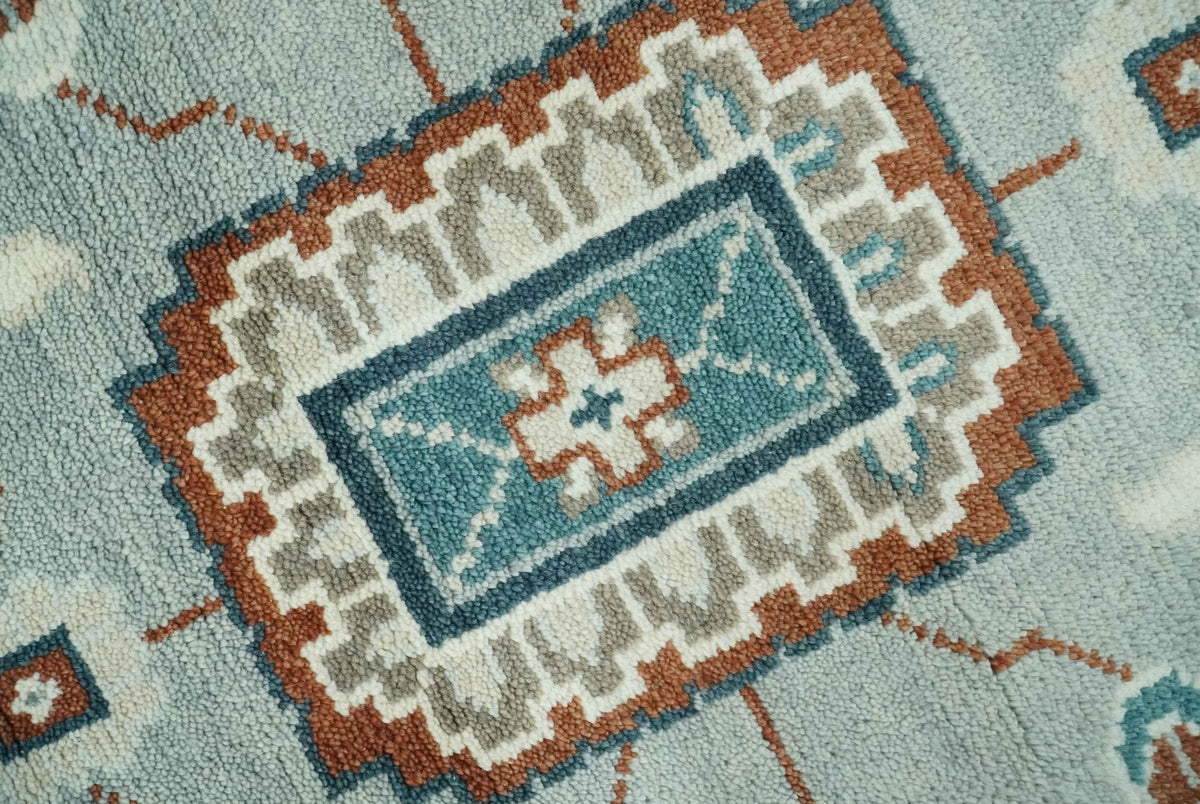 Custom Made Hand Knotted Silver, Teal, Ivory and Brown Traditional Oriental Oushak wool area Rug.