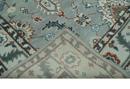 Custom Made Hand Knotted Silver, Teal, Ivory and Brown Traditional Oriental Oushak wool area Rug.