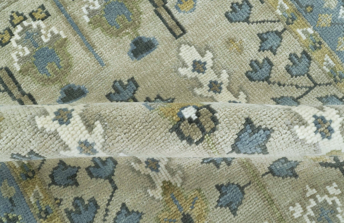 Custom Made Hand Knotted Tree of Life Beige And Blue Runner Wool Rug.