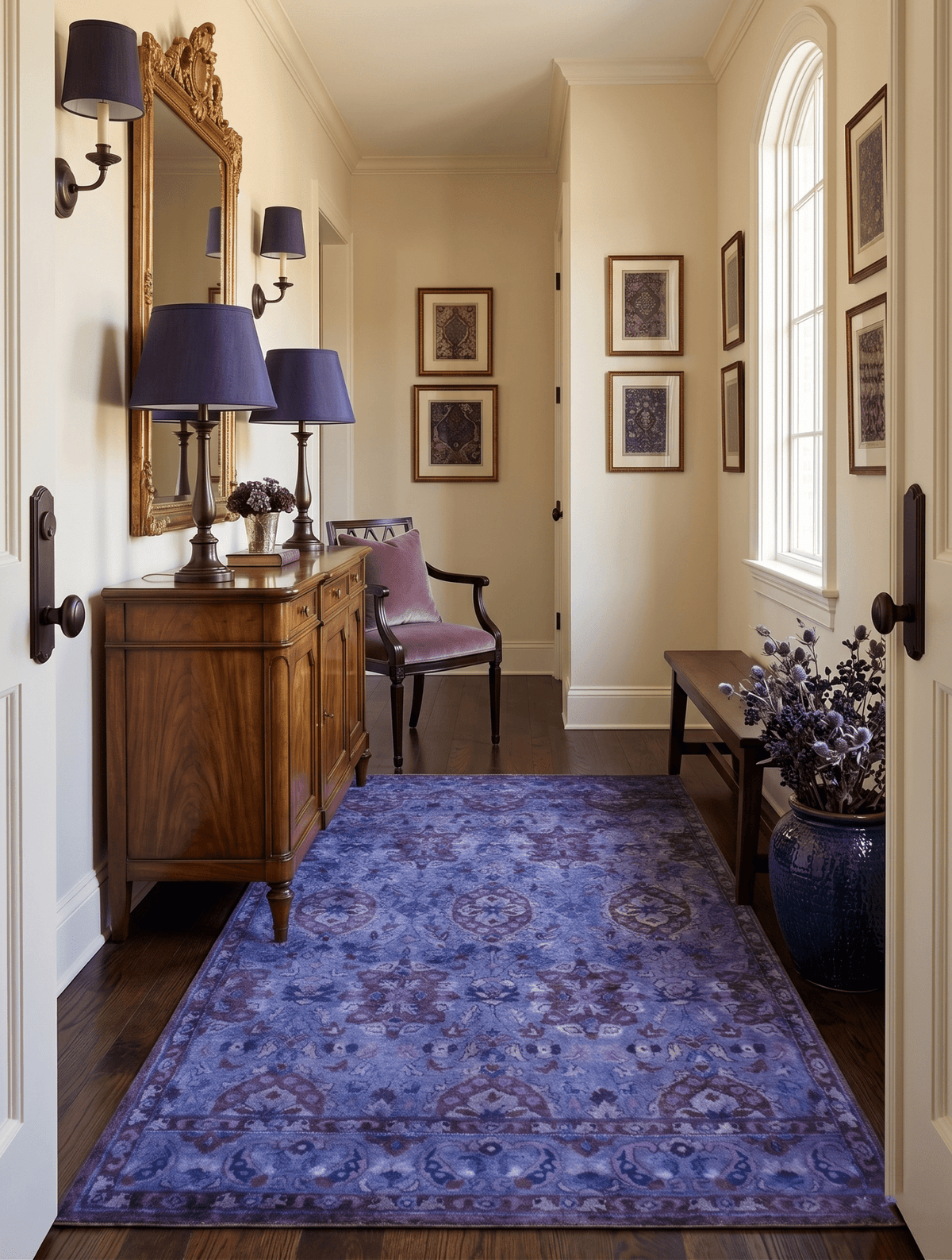 Custom Made Hand Tufted Blue Traditional Style Overdyed Wool Area Rug.