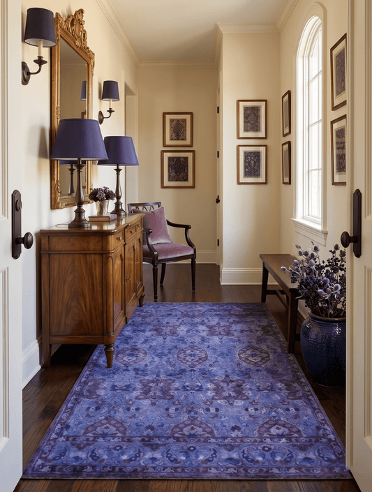Custom Made Hand Tufted Blue Traditional Style Overdyed Wool Area Rug.