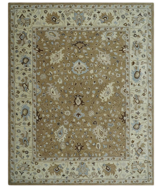 Custom Made Hand Tufted Earthy Camel and Beige Traditional Wool Oushak Rug.
