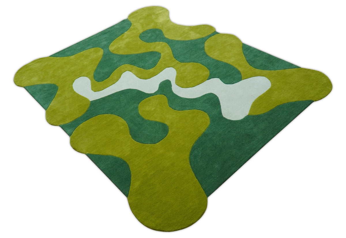 Custom Made Hand Tufted Green Modern Abstract Design Wool shape Rug.