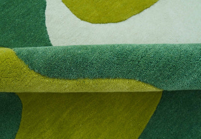 Custom Made Hand Tufted Green Modern Abstract Design Wool shape Rug.