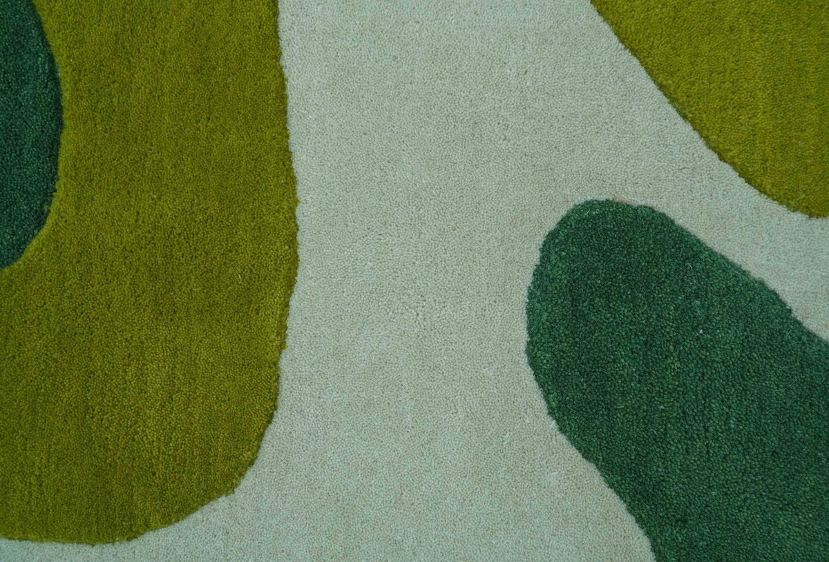 Custom Made Hand Tufted Green Modern Abstract Design Wool shape Rug.