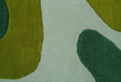 Custom Made Hand Tufted Green Modern Abstract Design Wool shape Rug.